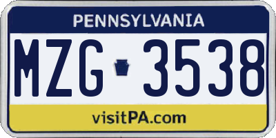 PA license plate MZG3538