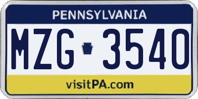 PA license plate MZG3540