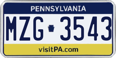 PA license plate MZG3543