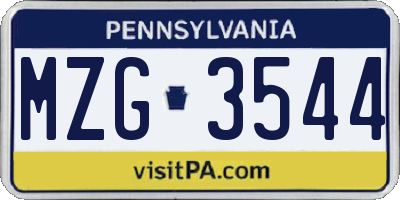 PA license plate MZG3544