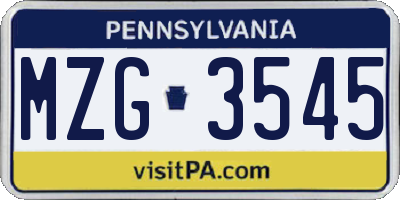 PA license plate MZG3545