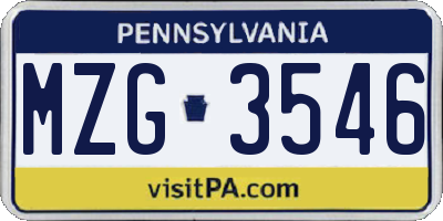 PA license plate MZG3546