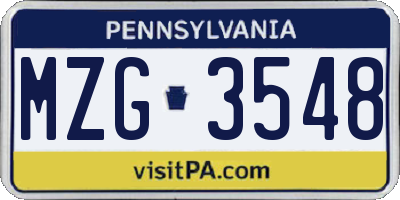 PA license plate MZG3548