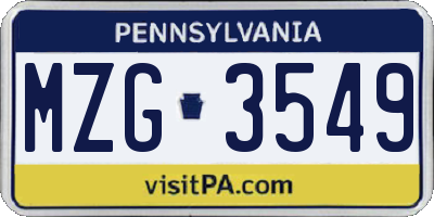 PA license plate MZG3549