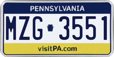PA license plate MZG3551