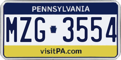PA license plate MZG3554