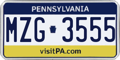 PA license plate MZG3555