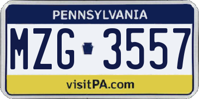 PA license plate MZG3557