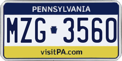 PA license plate MZG3560