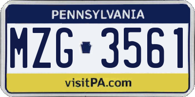 PA license plate MZG3561