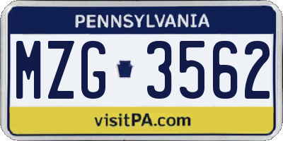 PA license plate MZG3562