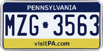 PA license plate MZG3563