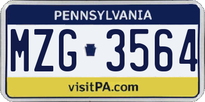 PA license plate MZG3564