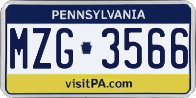 PA license plate MZG3566