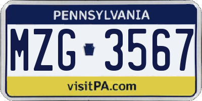 PA license plate MZG3567