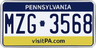 PA license plate MZG3568