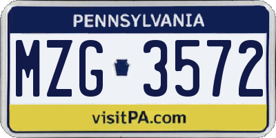 PA license plate MZG3572