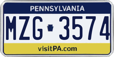 PA license plate MZG3574