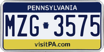 PA license plate MZG3575
