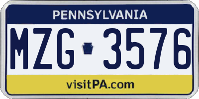 PA license plate MZG3576