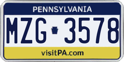 PA license plate MZG3578