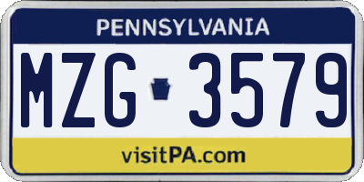 PA license plate MZG3579