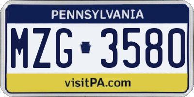PA license plate MZG3580