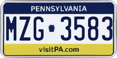 PA license plate MZG3583