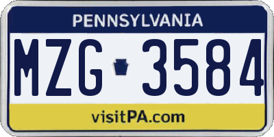 PA license plate MZG3584