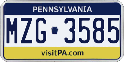 PA license plate MZG3585