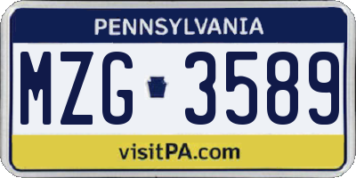 PA license plate MZG3589
