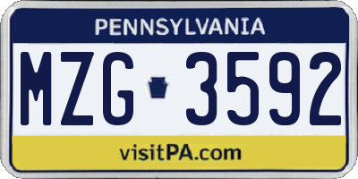 PA license plate MZG3592