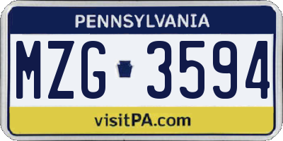 PA license plate MZG3594