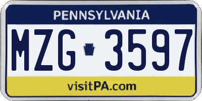 PA license plate MZG3597