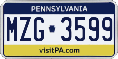 PA license plate MZG3599