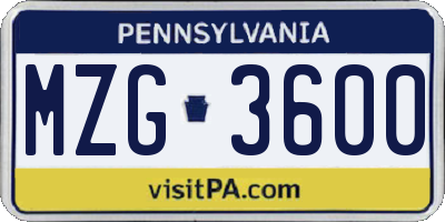 PA license plate MZG3600