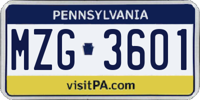 PA license plate MZG3601