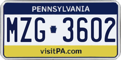 PA license plate MZG3602