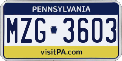 PA license plate MZG3603