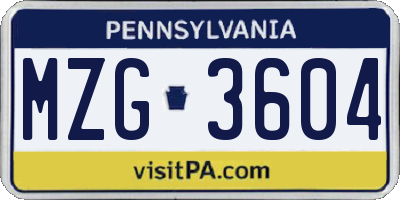 PA license plate MZG3604
