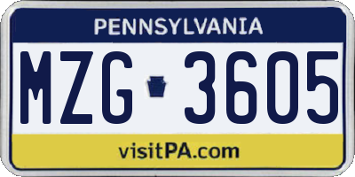 PA license plate MZG3605