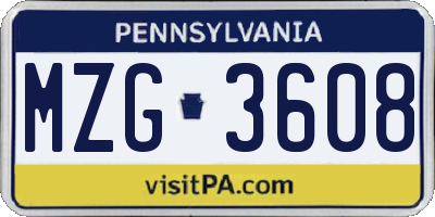 PA license plate MZG3608