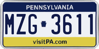 PA license plate MZG3611