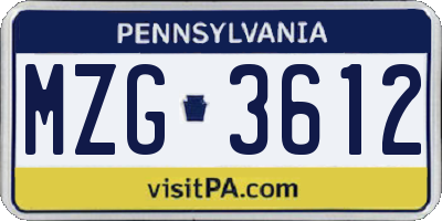 PA license plate MZG3612