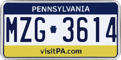 PA license plate MZG3614