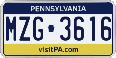 PA license plate MZG3616