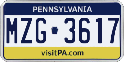 PA license plate MZG3617