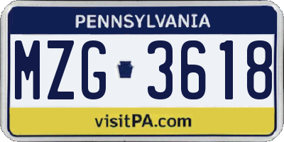 PA license plate MZG3618