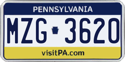 PA license plate MZG3620