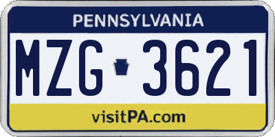 PA license plate MZG3621